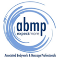 An icon that reads, "abmp, expect more. Associated Bodywork & Massage Professionals."